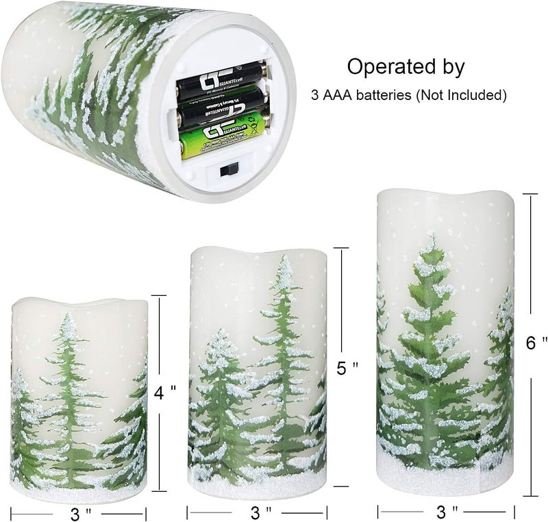 DRomance Christmas Flameless Candles with 6 Hour Timer, 3 Pack Real Wax LED Pillar Candles Warm Light Flickering Holiday Decor(Green Christmas Tree, 3 x 4,5,6 Inches) - Image 2